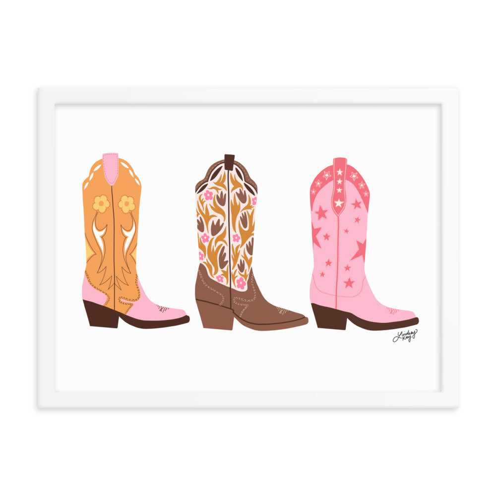 Cowboy Boots Illustration - Framed Matte Print